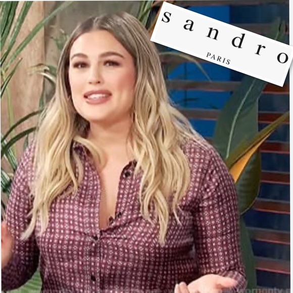 SANDRO Thia Printed 100% Silk-twill Shirt Blouse In Bordeaux Size 4 - Picture 4 of 16